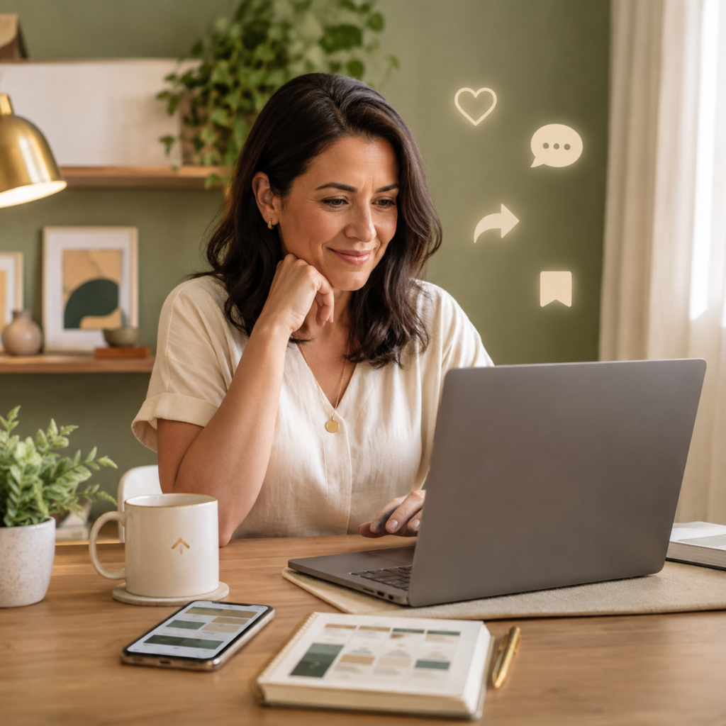 Mulher aprendendo como divulgar artigos nas redes sociais