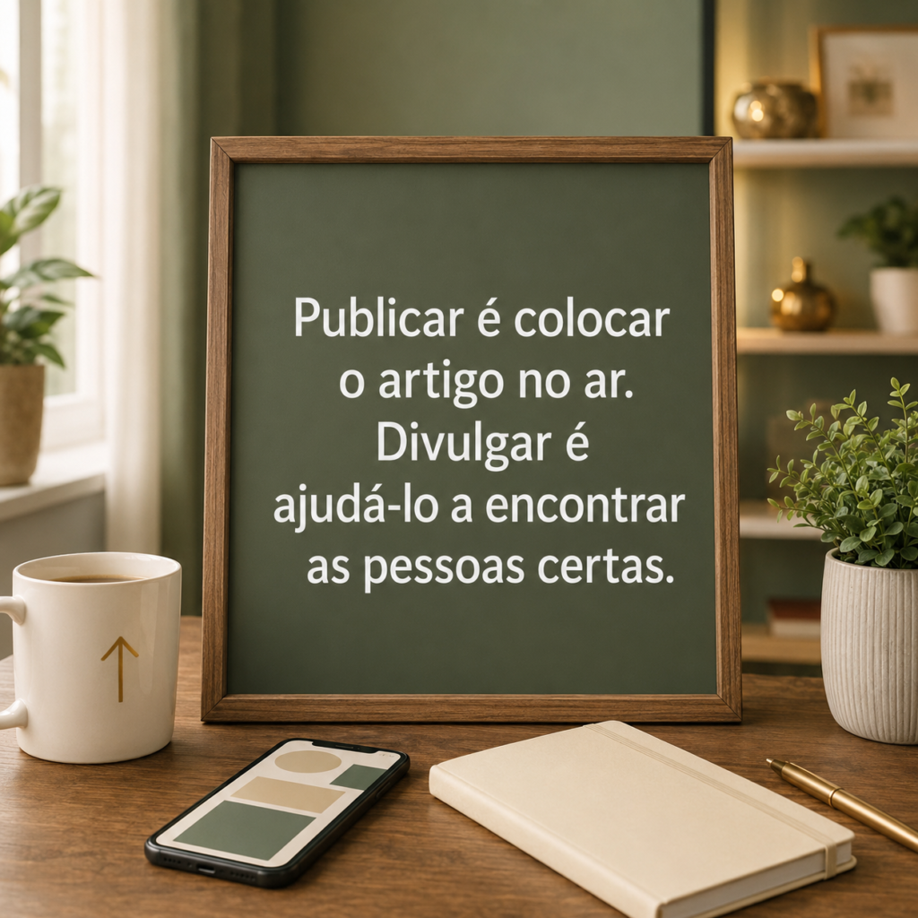 Quadro com mensagem sobre publicar e divulgar artigos
