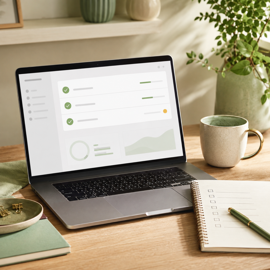 Painel de configuração de site com etapas verificadas